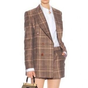 Dries Van Noten Prince Of Wales Long Check Jacket In Rust (Brown), Size 42